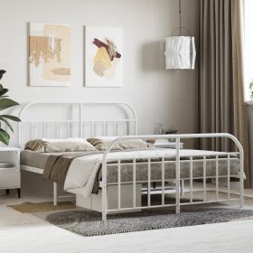 Metal Bed Frame without Mattress with Footboard White 53.1"x74.8"