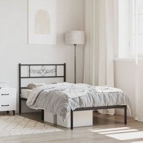 Metal Bed Frame without Mattress with Headboard Black 39.4"x78.7"