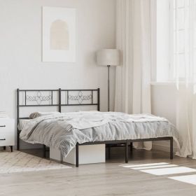 Metal Bed Frame without Mattress with Headboard Black 53.1"x74.8"