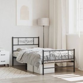 Metal Bed Frame without Mattress with Footboard Black 39.4"x78.7"
