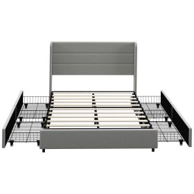 HOMCOM Full Size Bed Frame with Headboard, Upholstered Platform Bed Frame with Storage Drawers, Wood Slats, Noise-Free, and Easy Assembly