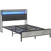 HOMCOM Full Size Bed Frame with Storage Headboard, Upholstered Platform Bed Frame with LED Lights, Charging Station, Steel Slats