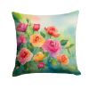 Roses in Watercolor Throw Pillow Machine Washable, Indoor Outdoor Decorative Pillow for Couch, Bed or Patio, 18Hx18W