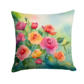 Roses in Watercolor Throw Pillow Machine Washable, Indoor Outdoor Decorative Pillow for Couch, Bed or Patio, 18Hx18W