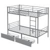 Twin Over Twin Convertible Bunk Bed with 2 Storage Drawers, Metal Bunk Bed Can be Divided Into Two Daybeds, Grey