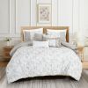 7 PCS Botanical Leaves Printed Comforter Set Embroidered Bed in a Bag