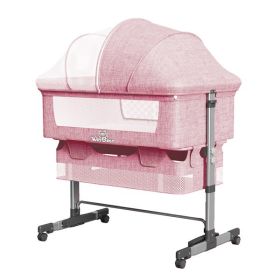 Baby Bassinet Bedside Sleeper Adjustable Portable Bed with Mosquito Nets,Pink