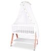 Wooden Bedside Bassinet Sleeper Safe & Stylish Baby Crib Bassinet with Locking Wheels Mosquito Net Large Storage Basket Mattress Pad Included Bassinet