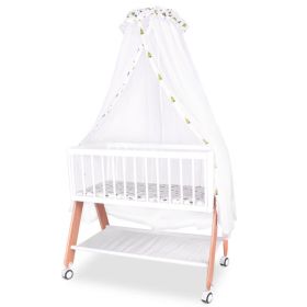 Wooden Bedside Bassinet Sleeper Safe & Stylish Baby Crib Bassinet with Locking Wheels Mosquito Net Large Storage Basket Mattress Pad Included Bassinet