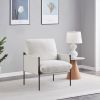 Modern Accent Chair, Comfy Chair with Removable Cushion, Vanity Chair with Wood Armrests for Living Room, Bedroom, White