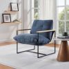 Modern Accent Chair, Comfy Chair with Removable Cushion, Vanity Chair with Wood Armrests for Living Room, Bedroom, Blue