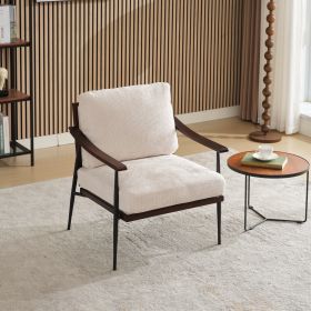 Modern Accent Chair, Mid Century Modern Accent Chairs, Linen Fabric Arm Chair with Wood Armrests, Upholstered Leisure Chair for Living Room, Bedroom