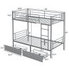 Twin Over Twin Convertible Bunk Bed with 2 Storage Drawers, Metal Bunk Bed Can be Divided Into Two Daybeds, Grey