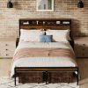 Full Size Metal Bed Frame with Headboard, LED Lighting, Black Heavy Duty Mattress Foundation with Steel Slat Support, Noise Free