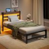Twin Size Bed Frame Heavy Duty Platform Bed Frame with Headboard, USB Charging Station, LED Bed, No Box Spring Needed, Mattress Foundation