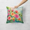 Roses in Watercolor Throw Pillow Machine Washable, Indoor Outdoor Decorative Pillow for Couch, Bed or Patio, 18Hx18W