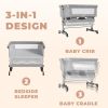 Baby Bassinet Bedside Sleeper Adjustable Portable Bed with Mosquito Nets,Grey