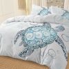Sea Turtle Bedding Aqua Teal Blue Duvet Cover Sets Beach Turtle Bed Sets Ocean 3 Piece Turtle Themed Comforter Cover with 2 Pillowcases Full Size