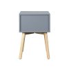 Side Table with 2 Drawer and Rubber Wood Legs;  Mid-Century Modern Storage Cabinet for Bedroom Living Room Furniture;  Gray