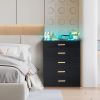 [FCH] black pitted particleboard with triamine coating, tempered glass 66*35*83cm, visible side of cabinet, five drawers