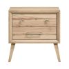 Classic Style Nightstand of 2x Drawers Natural Oak Finish Wooden Bedroom Furniture 1pc, Mid-Century Modern Design
