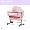 Baby Bassinet Bedside Sleeper Adjustable Portable Bed with Mosquito Nets,Pink