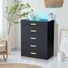 [FCH] black pitted particleboard with triamine coating, tempered glass 66*35*83cm, visible side of cabinet, five drawers