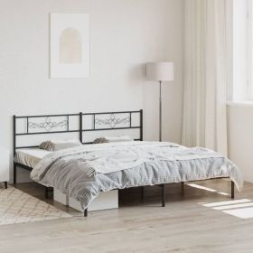 Metal Bed Frame without Mattress with Headboard Black 76"x79.9" (Color: Black)
