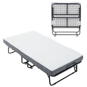 Folding Bed with Mattress, SPortable Foldable Bed with Storage Cover, SRollaway Bed for Adults with Memory Foam Mattress and Metal Frame (Color: as Pic)