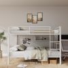Full Over Full Bunk Bed, Heavy Duty Metal Bunk Bed Frame with Built-in Ladder and Safety Guard Rail, Low Metal Bunk Bed Frame for Kids